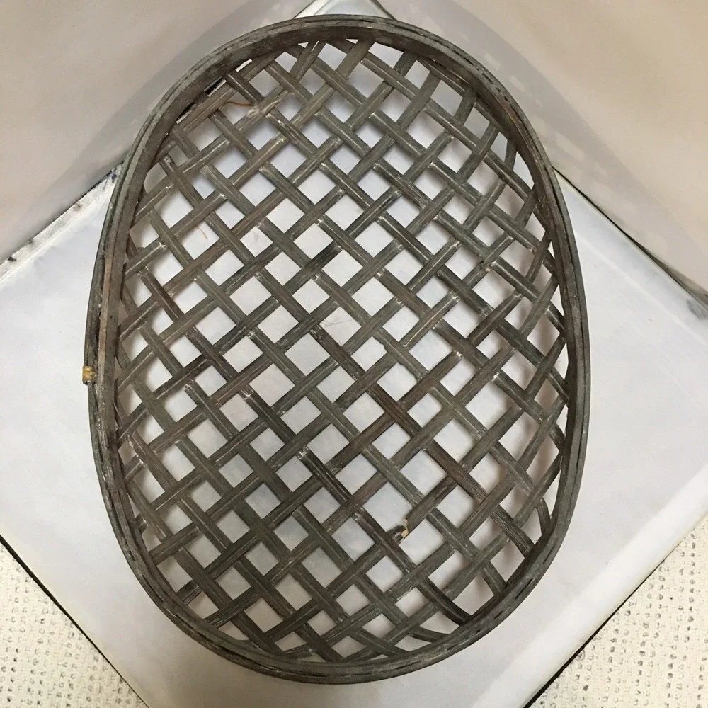Tobacco Basket Home Decor Gray Brown Rustic Oval Lattice Weave Farmhouse